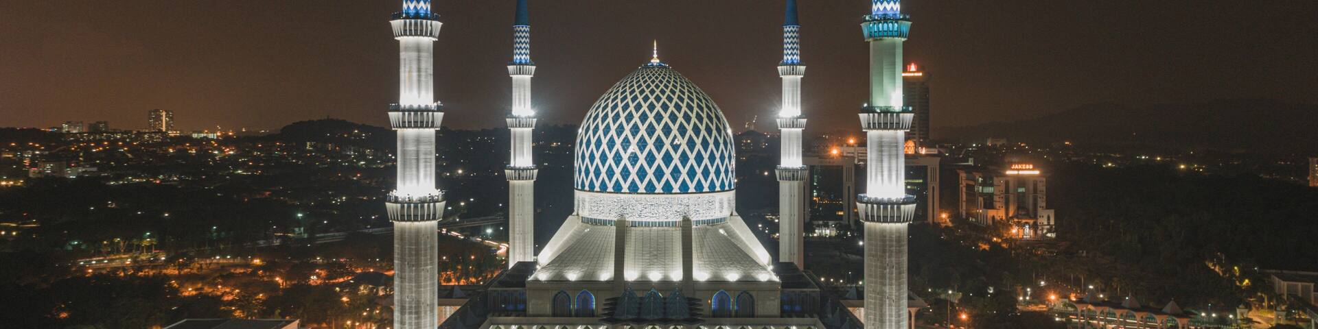 Aerial Photo of Shah Alam Mosque during night
