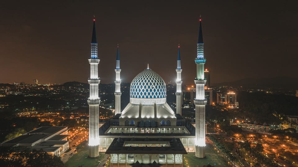 Aerial Photo of Shah Alam Mosque during night