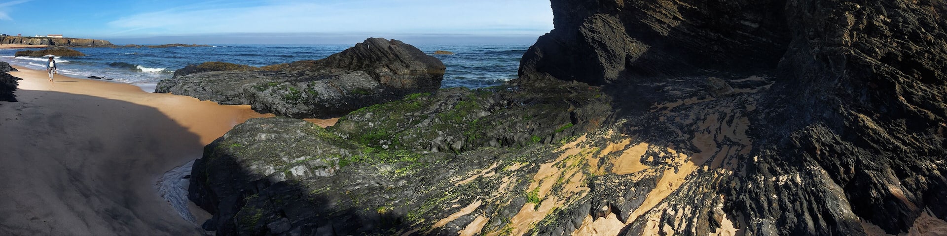 Panoramic landscape with Atlantic ocean, rocks and cliffs near Almograve, Odemira, Portugal