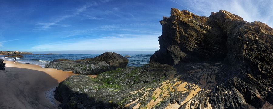 Panoramic landscape with Atlantic ocean, rocks and cliffs near Almograve, Odemira, Portugal