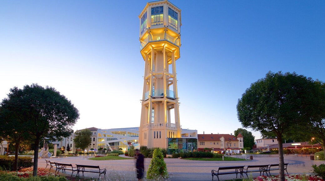 Siofok Water Tower which includes night scenes and views