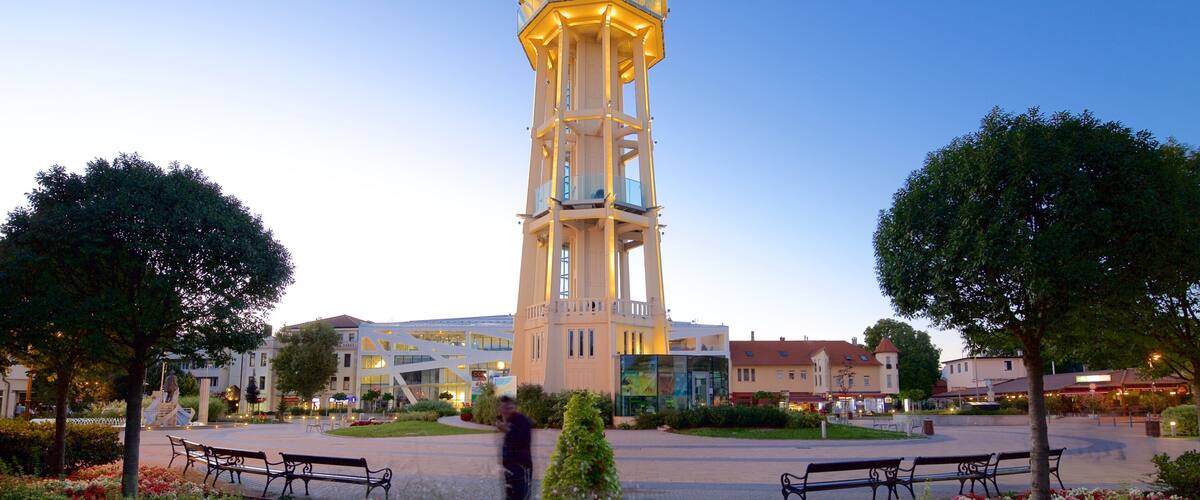 Siofok Water Tower which includes night scenes and views