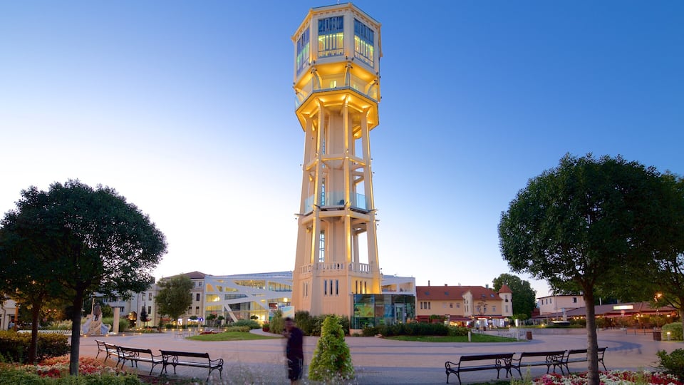 Siofok Water Tower which includes night scenes and views
