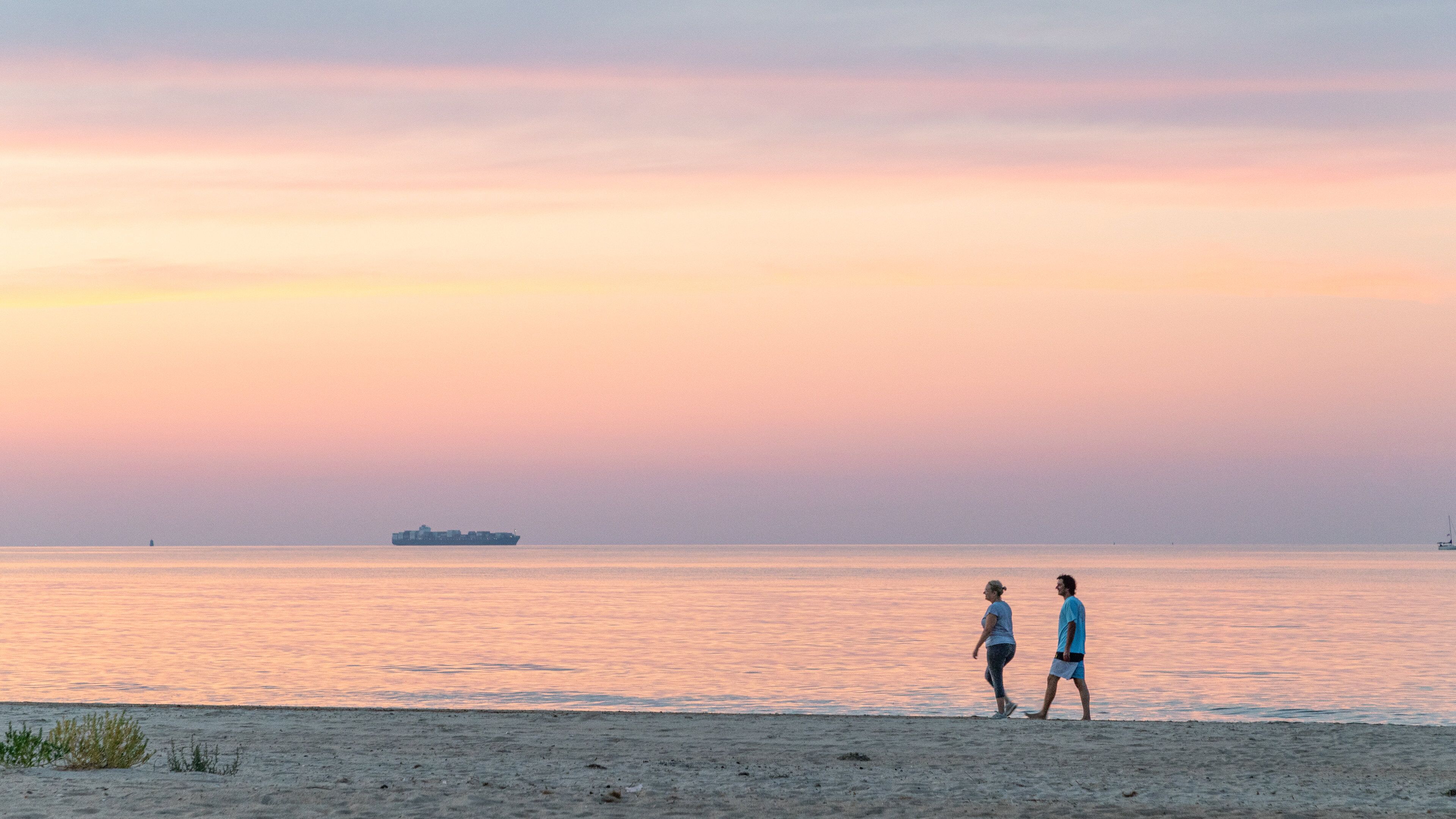 Ocean View featuring a sunset, general coastal views and a sandy beach