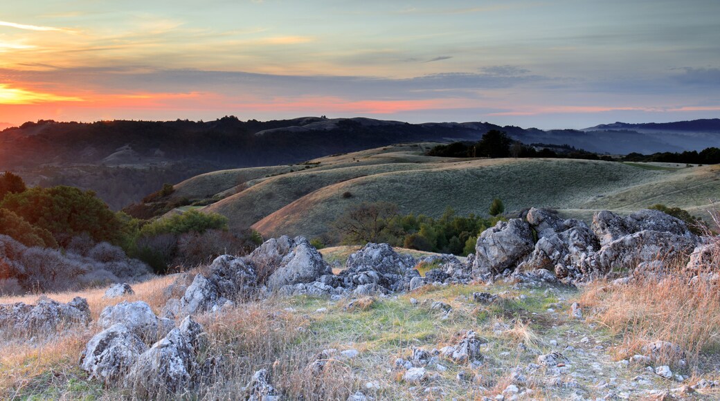 Sunset Views from Black Mountain Looking Northwest. Monte Bello Open Space Preserve, Santa Clara County, California, USA.