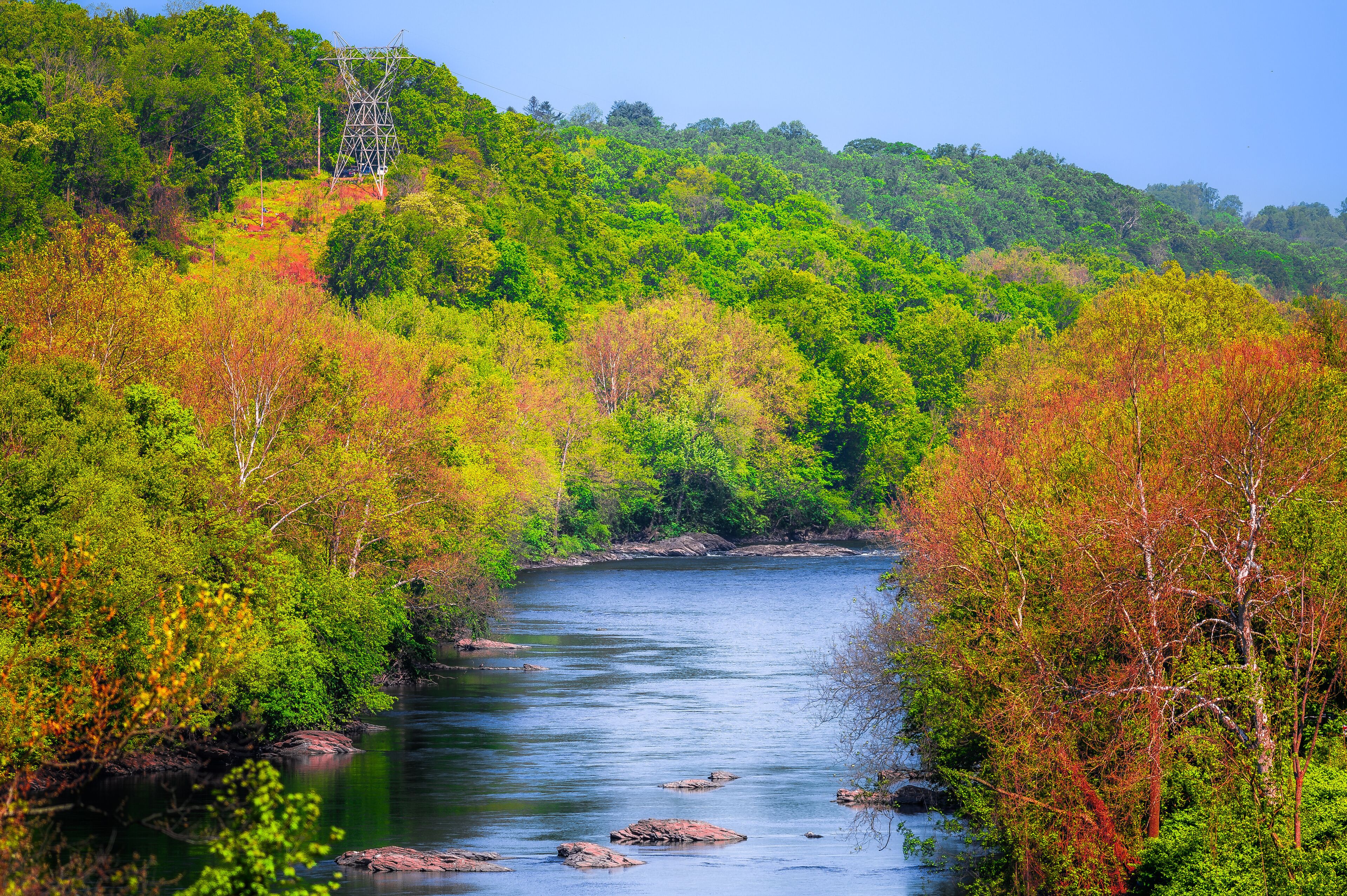 Looking on up the Schuylkill River from the Manayunk Bridge in Philadelphia, PA