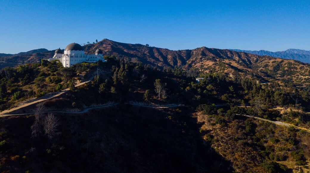 Aerial views of Griffith Park Observatory in Griffith Park, Los Angeles, California.