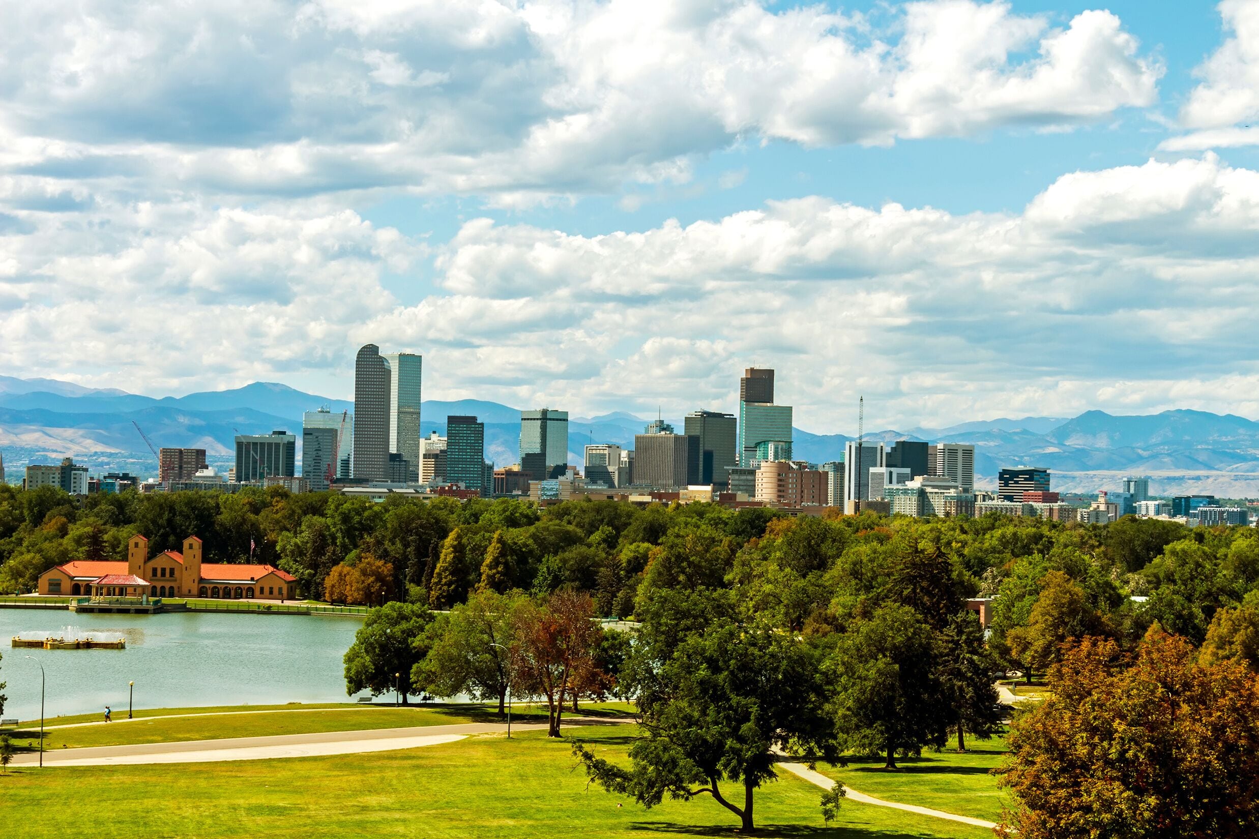 Denver city and beautiful park in autumn day,Colorado,United States of America.