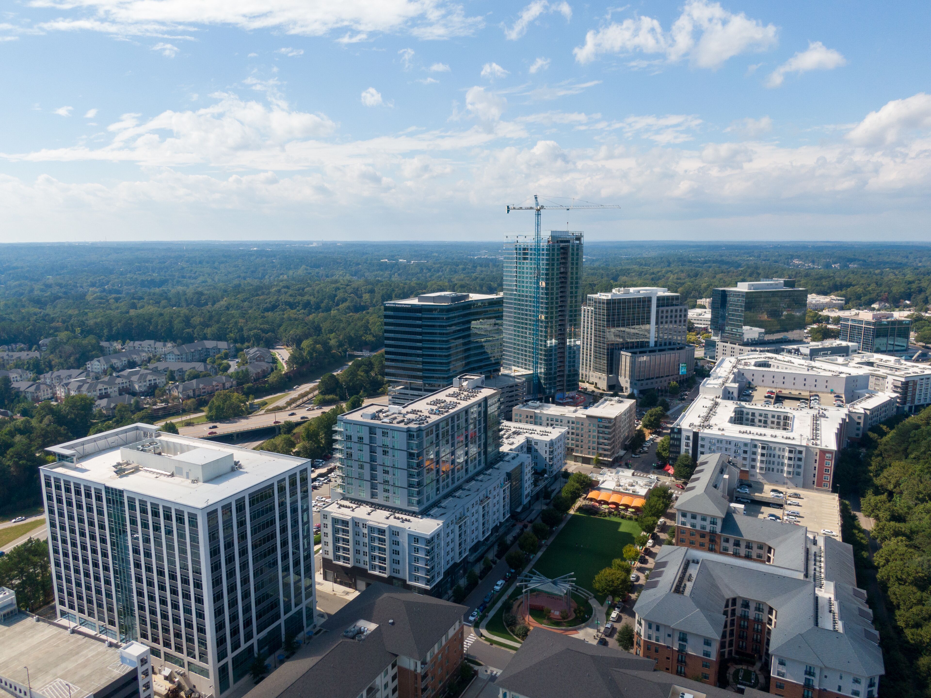 Mid Day Aerial Drone Image of North Hills Raleigh North Carolina and Mixed Use Developments: Architecture, Engineering, Travel, Real Estate