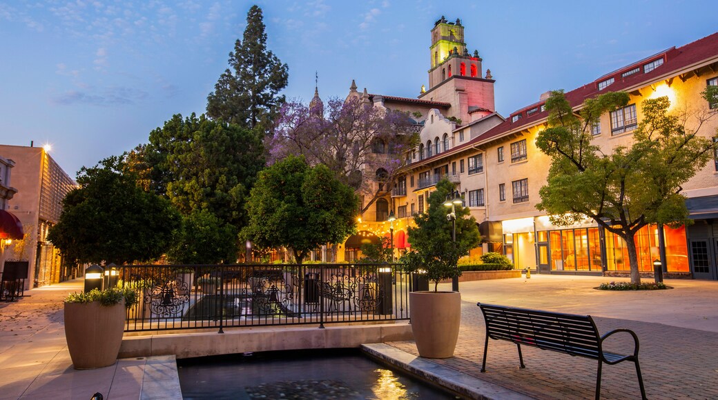 Twilight view of the historic section of downtown Riverside, California.