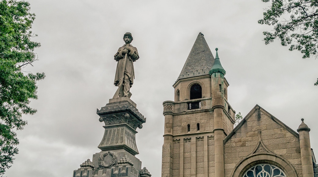 PHILADELPHIA, Buildings of Germantown district. Germantown was the birthplace of the American antislavery movement, the site of a Revolutionary War battle. Low light vivid image.