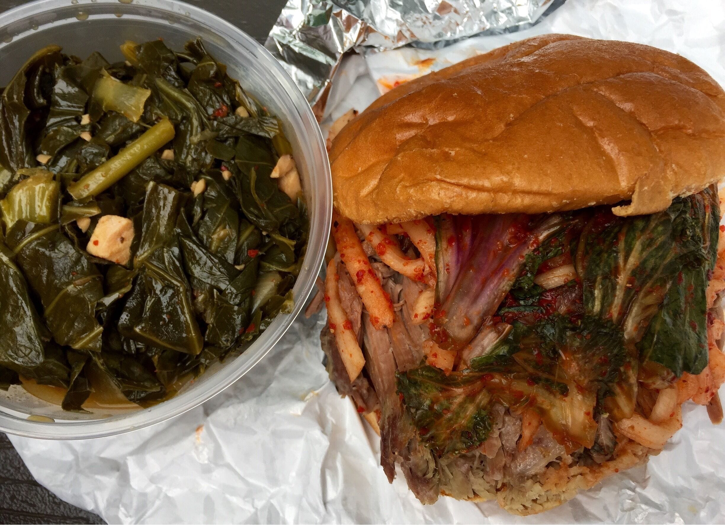 One of the best BBQ joints in #Atlanta. Heirloom Market features wood fire barbecue with a Korean twist. Special sandwiches come topped with kimchi and can be finished down with sweet jasmine tea. #delicious