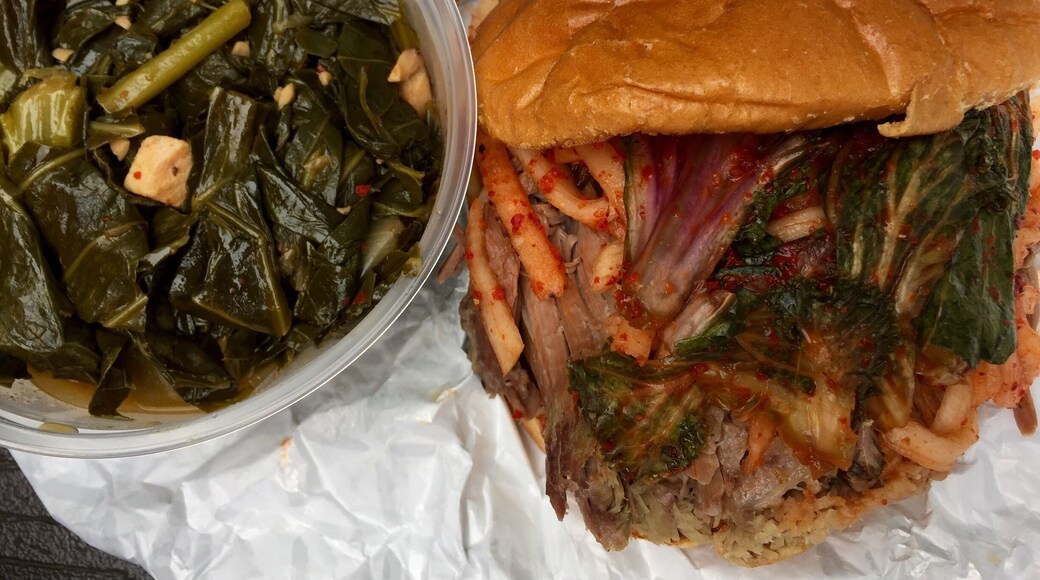 One of the best BBQ joints in #Atlanta. Heirloom Market features wood fire barbecue with a Korean twist. Special sandwiches come topped with kimchi and can be finished down with sweet jasmine tea. #delicious