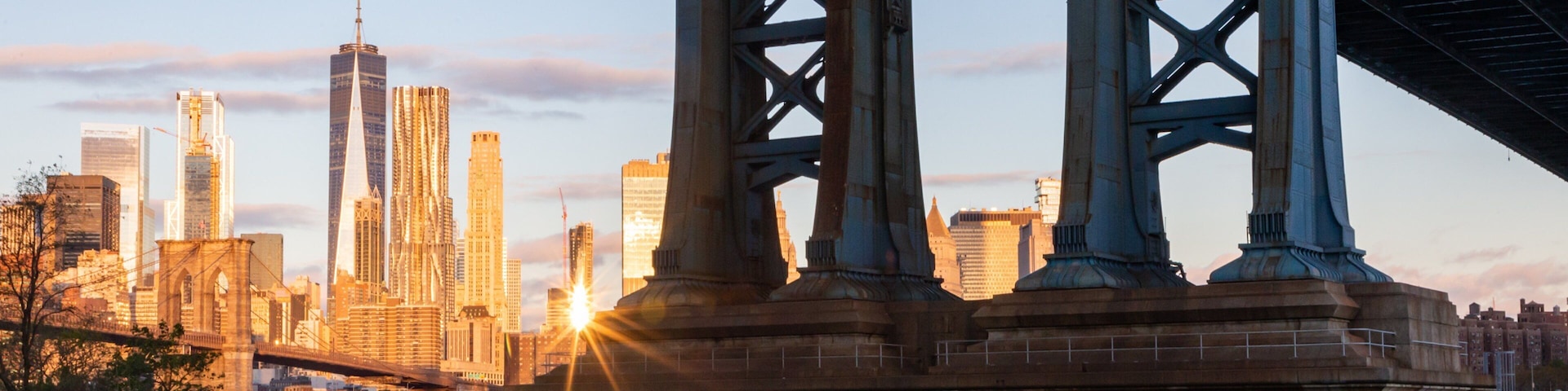 Dumbo which includes a bay or harbor, a bridge and a city