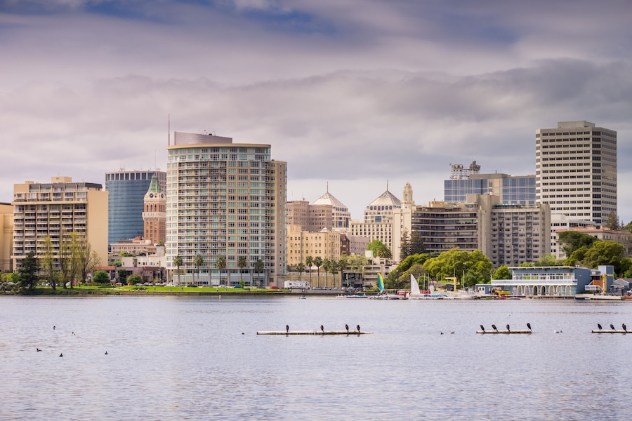 Downtown Oakland as seen from across Lake Merritt on a cloudy spring day, San Francisco bay area, California; Shutterstock ID 610521053; Purchase Order: -