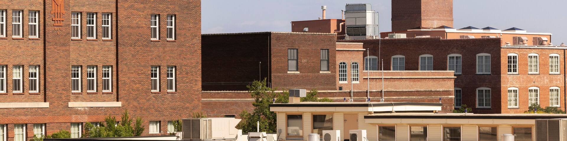 Afternoon view of historic buildings in Old Town Wichita Kansas, USA.