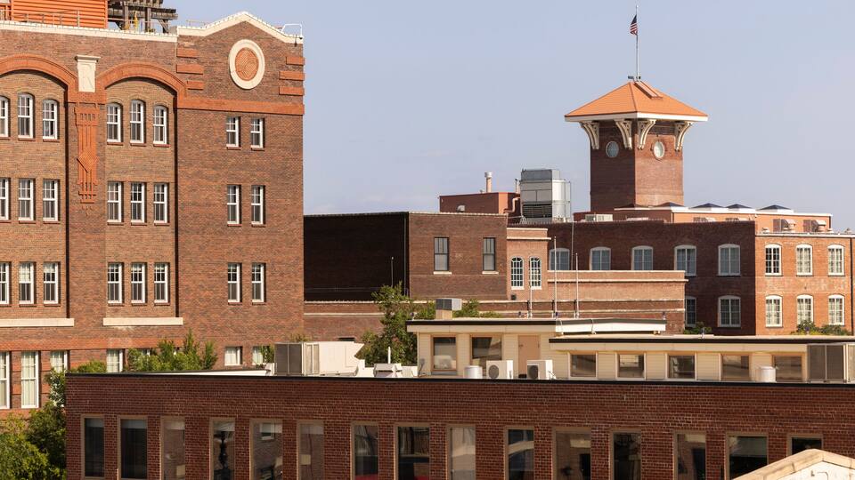 Afternoon view of historic buildings in Old Town Wichita Kansas, USA.
