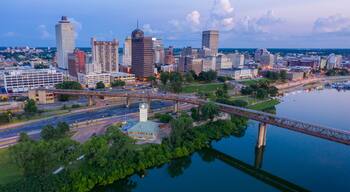 Downtown Memphis city skyline and Wolf River Harbor, Tennessee, United States of America.