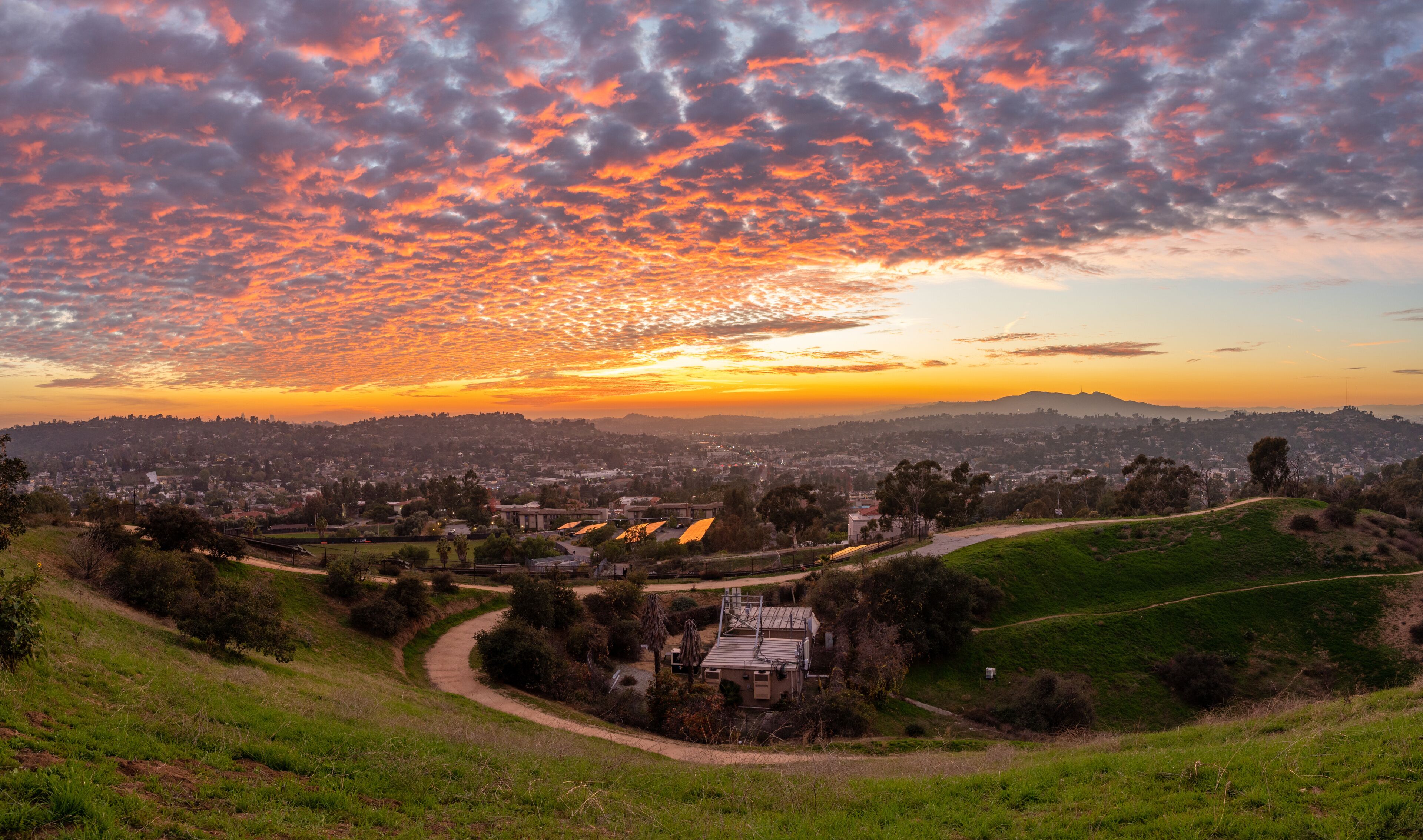 Dramatic sunset in Los Angeles with Glendale in the distance