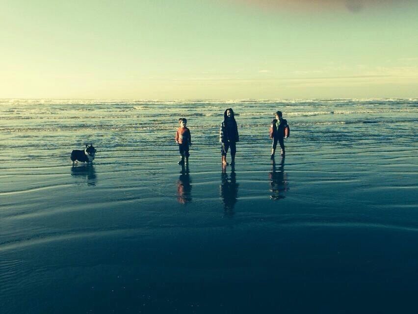 My little brothers and Stella the corgi reflected on the #beach on thanksgiving day