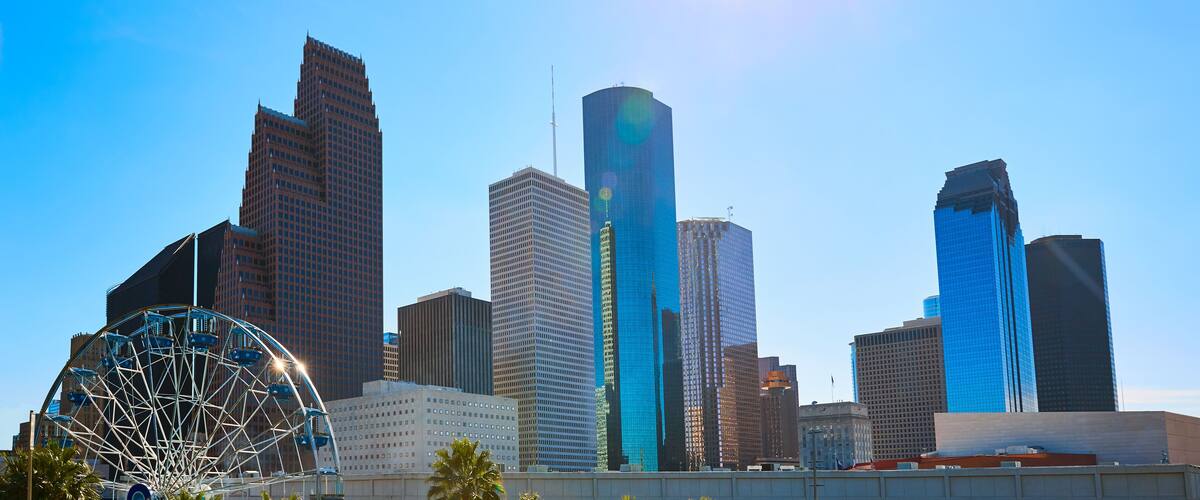 Houston city skyline from west Texas US
