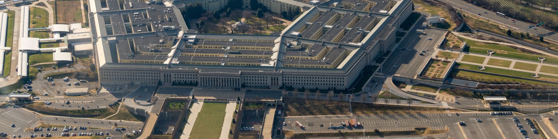 Aerial view of the Pentagon and the United States Air Force Memorial in Arlington, Virginia
