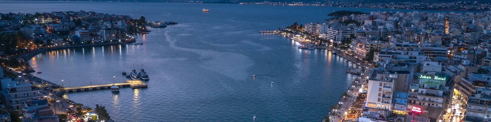 Night panorama of Chalkida , Evia island, Greece
