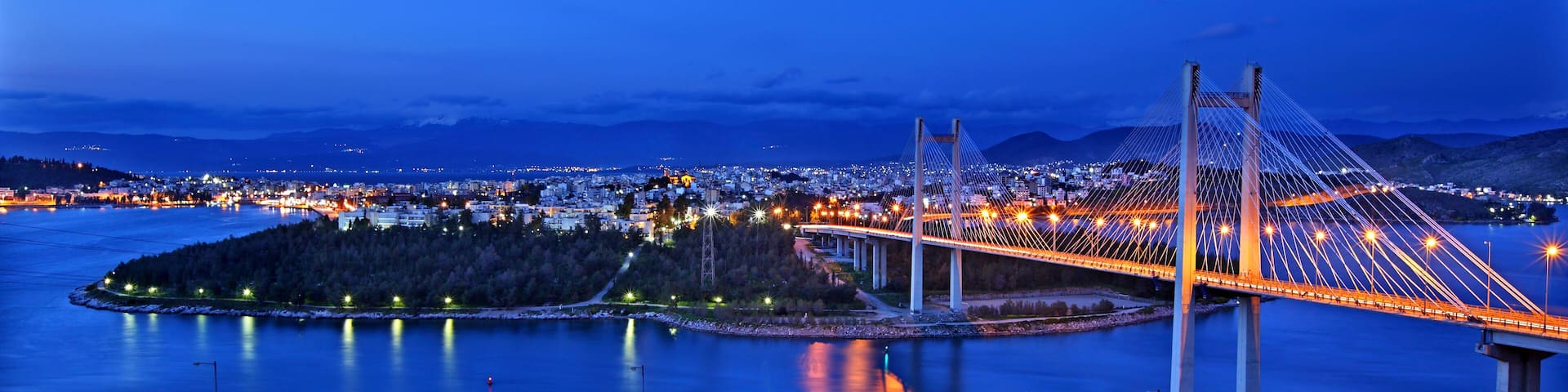 The High Bridge of Evripos and Chalkis ("Chalkida") town, Evia island, Greece.