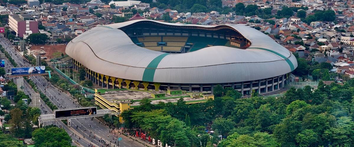 Bekasi, Indonesia - 10 November - Aerial view Patriot Candrabhaga Stadium Bekasi