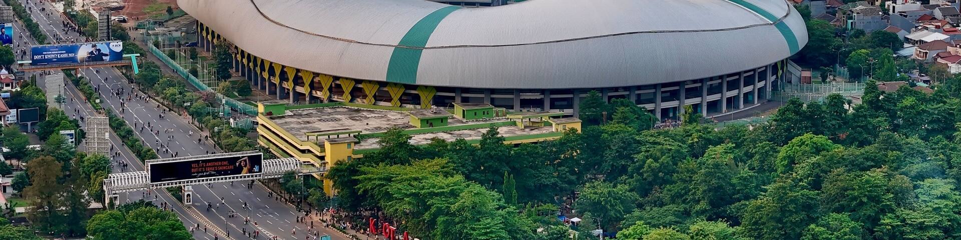 Bekasi, Indonesia - 10 November - Aerial view Patriot Candrabhaga Stadium Bekasi