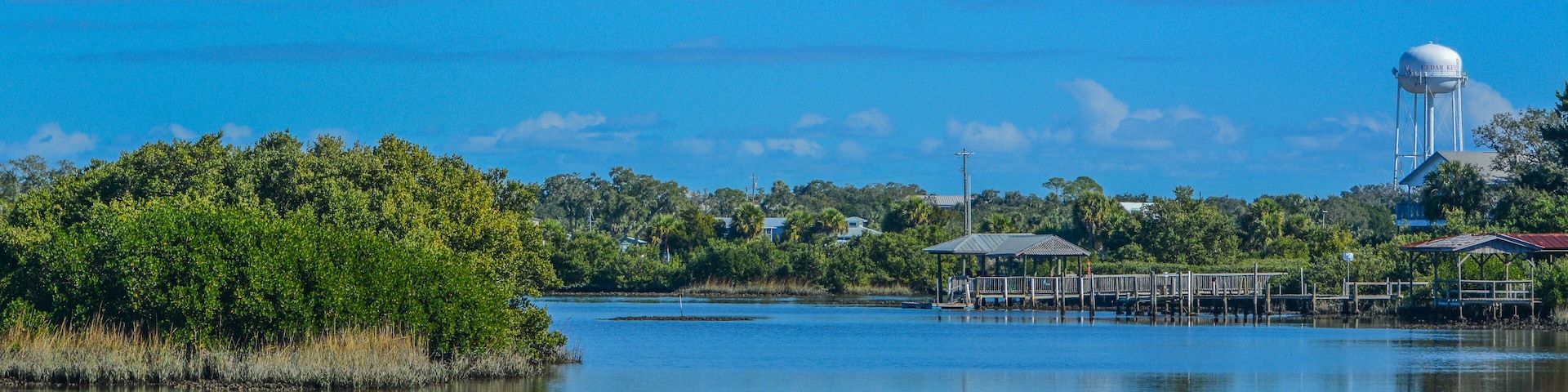 The Cedar Key Water Tower and Fishing Pier on the Island City of Cedar Key, Levy County, Florida
