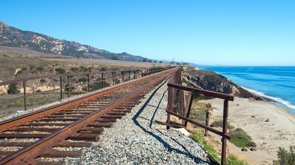 Railroad tracks over bridge at Gaviota Beach on the central coast of California United States