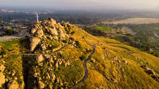The hiking trail up to the fRubidoux mountain and the summit cross in riverside city, California, USA