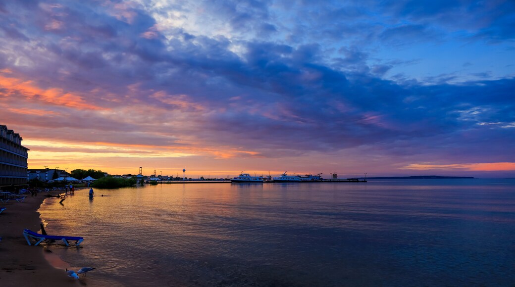 Lake Huron in sun set from Mackinaw city