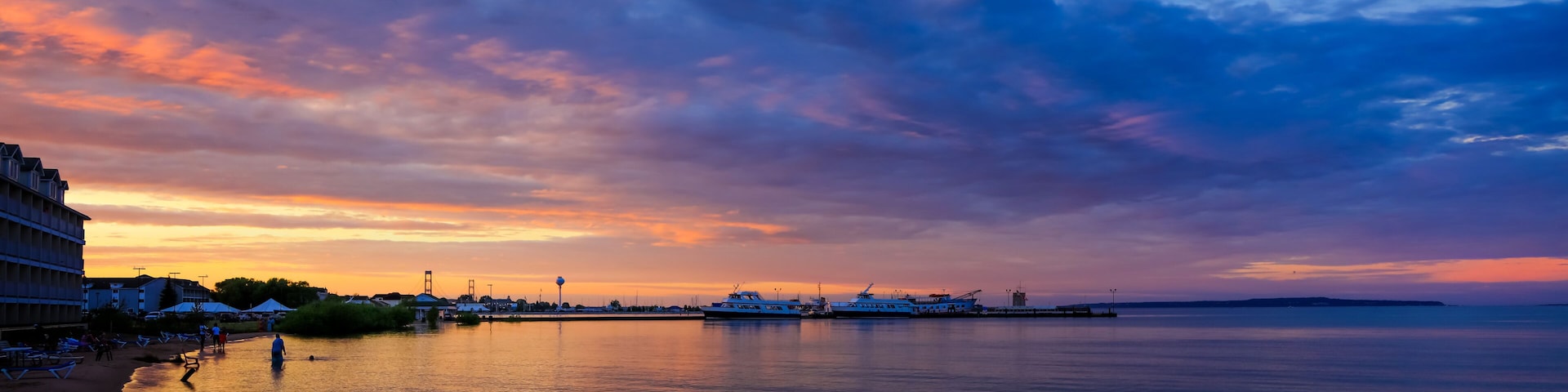 Lake Huron in sun set from Mackinaw city