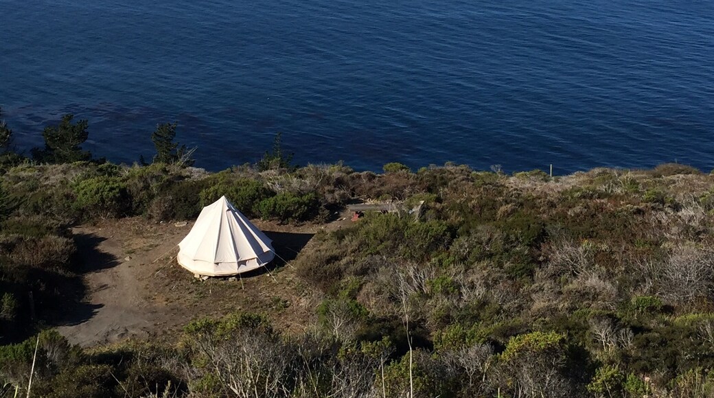 Sibley Tent at Treebones Resort - the tent is a mix between a yurt and bringing your own tent - you have to provide your own sleeping bags and supplies. But you can't beat that view!