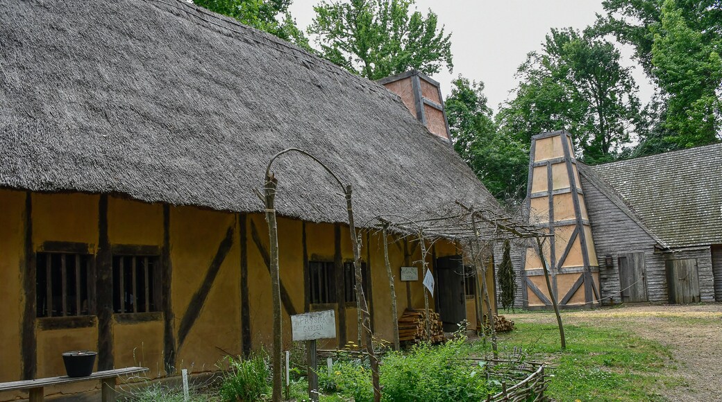 Houses with roof made with straw. Early Settlement Interpretive, Henricus Historical Park, Chester, Virginia
