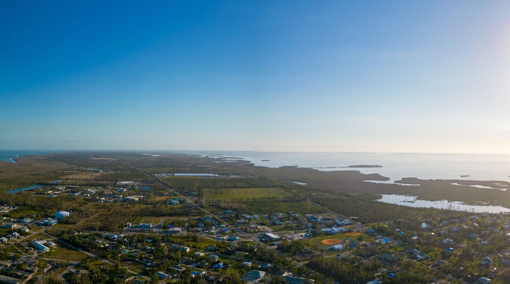 Aerial panorama Pine Island Florida after Hurricane Ian recovery monts later