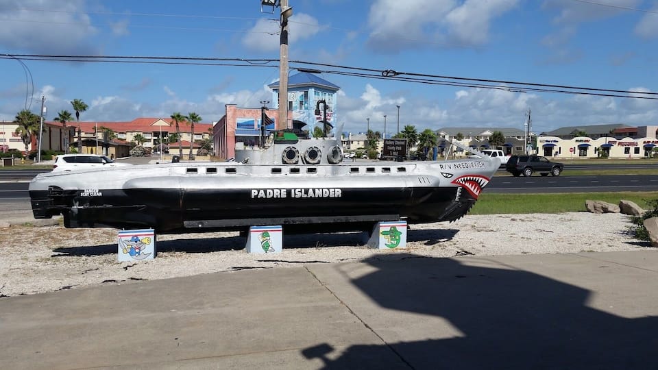 Brief vacation trip to north Padre Island, Corpus Christi, Texas. We spent an afternoon at Malaquite Beach in the national seashore. This little submarine is outside our favorite kitschy souvenir store.