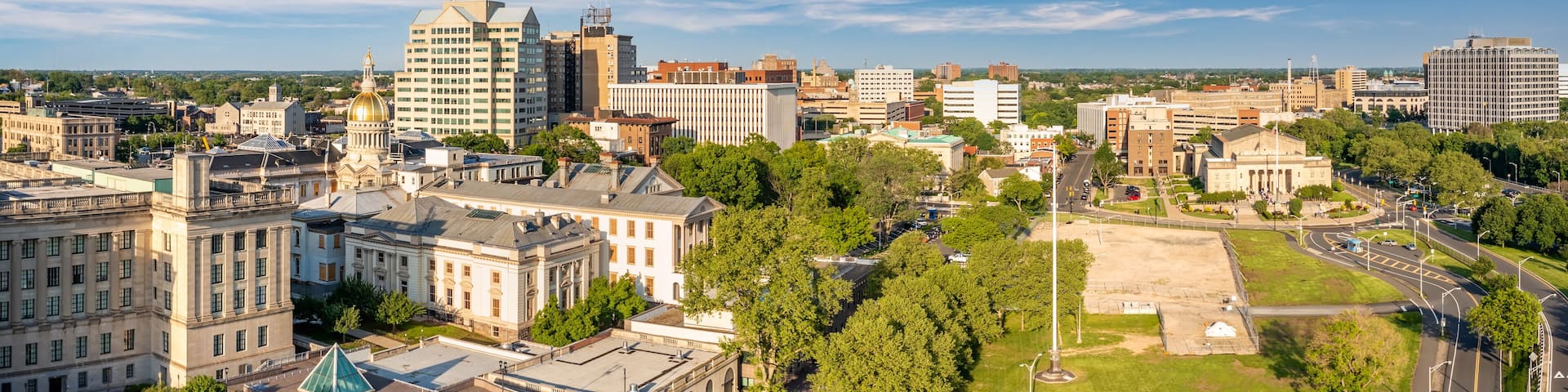 Aerial panorama of Trenton New Jersey skyline and state capitol. Trenton is the capital city of the U.S. state of New Jersey and the county seat of Mercer County.