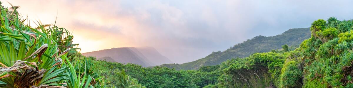Waterfall on the Road to Hana at Sunset, Maui, Hawaii