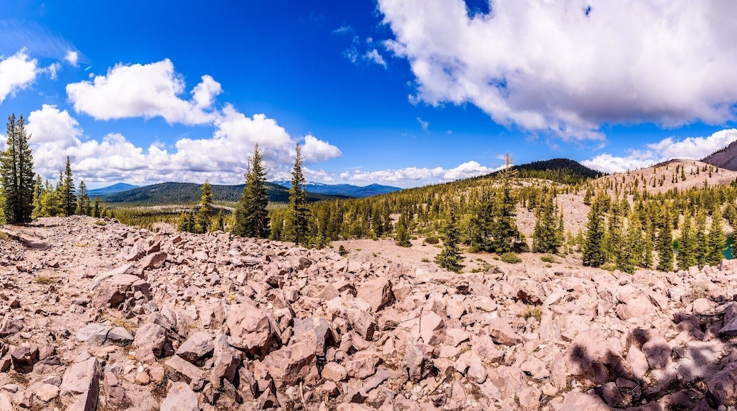 Chaos Crater Lake at the end of Chaos Crags Trail. The Trail starts at the Manzanita Lake and is about 3km long, a little bit steep but still easy.