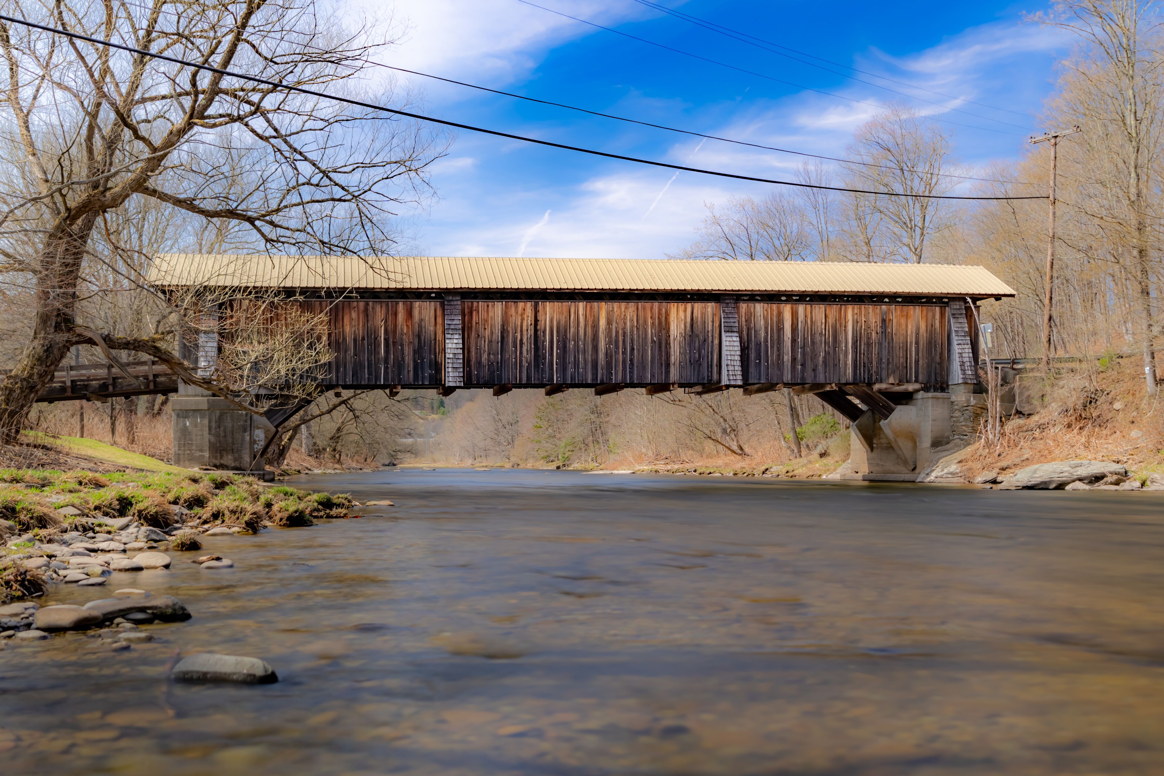 Historic Livingston Manor Van Tran Flat wooden covered bridge in the Town of Rockland NY