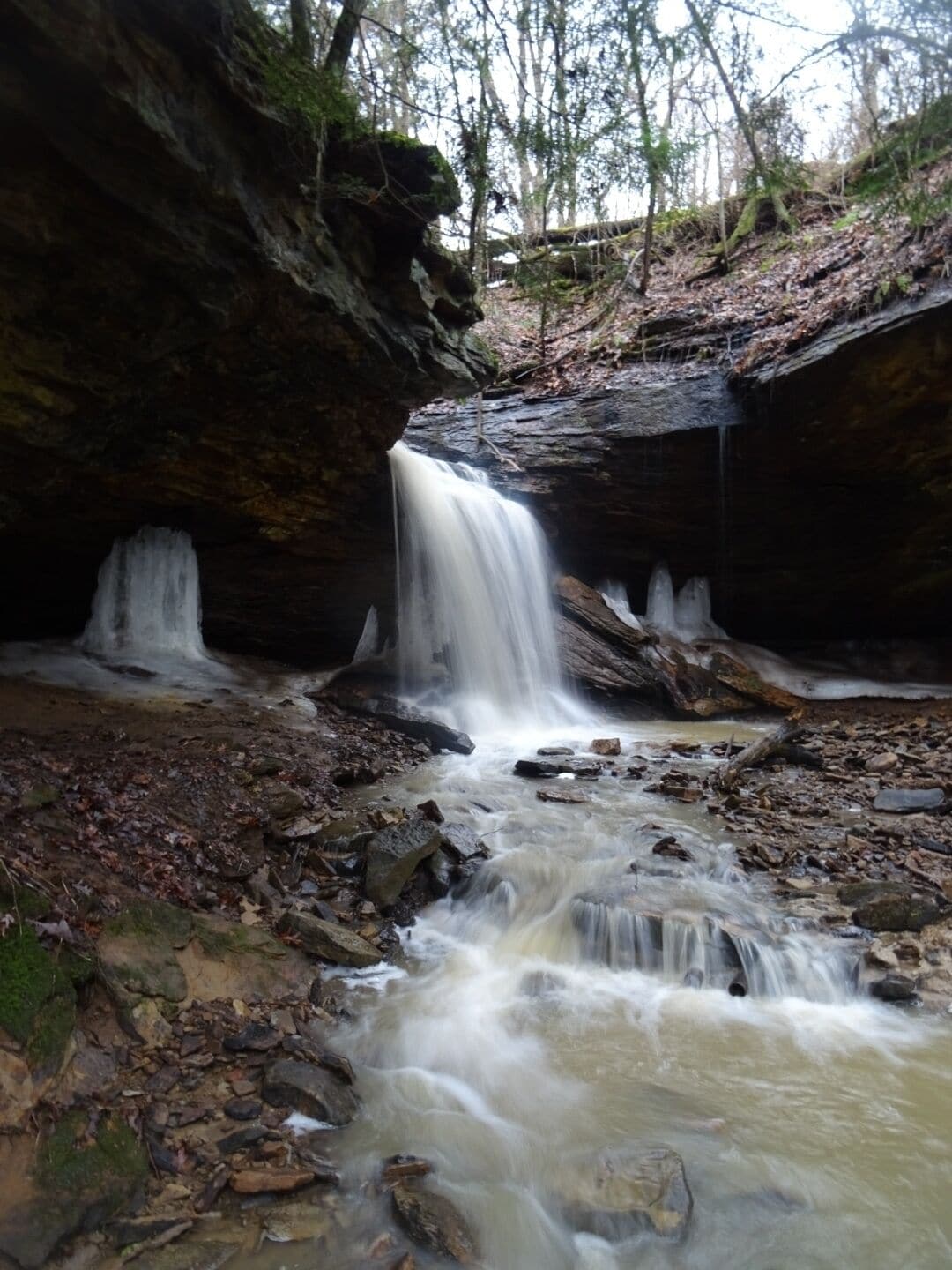 The waterfall at the site of the historic Frankfort Minerals Springs inside Raccoon Creek State Park.