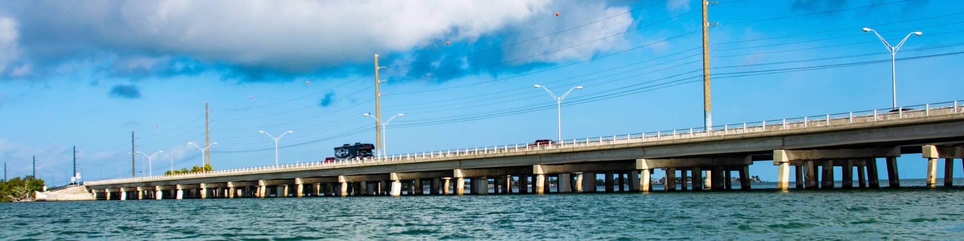 Waterlevel shot of the Boca Chica Bridge as it enters Stock Island headed to Key West Florida in the Florida Keys