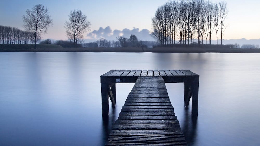 Fishing pier in the creek Zestig Voet" near Clinge (Zeeland / Netherlands)