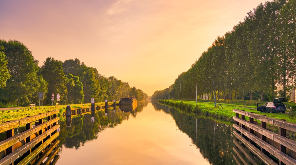 Sunset over the Wilhelminakanaal canal near the village of Beek en Donk, The Netherlands.