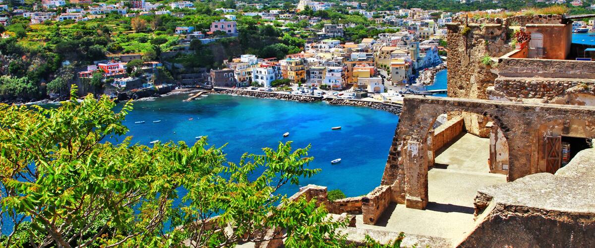 beautiful view of Ischia island from the castle. Italy