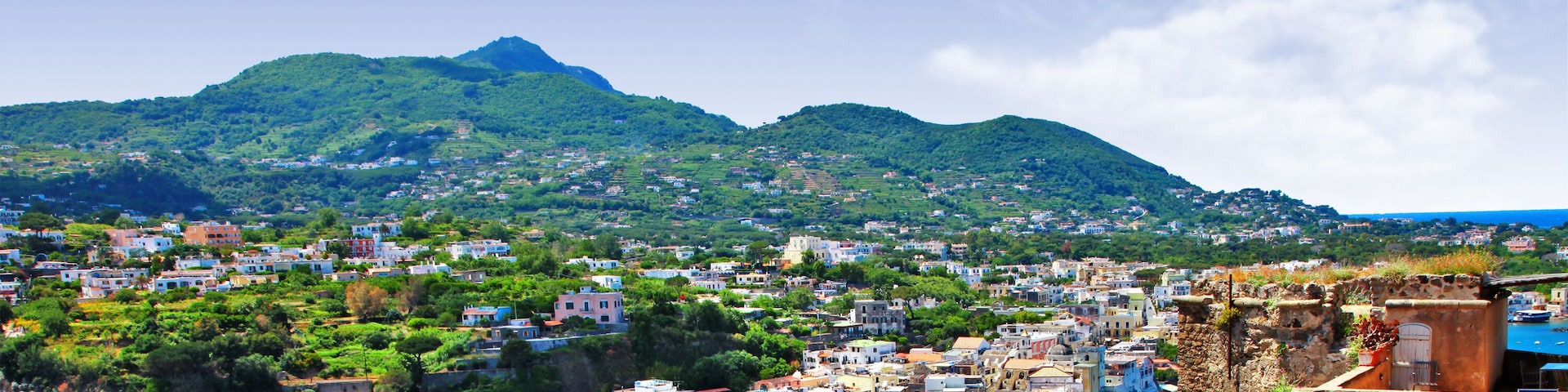 beautiful view of Ischia island from the castle. Italy