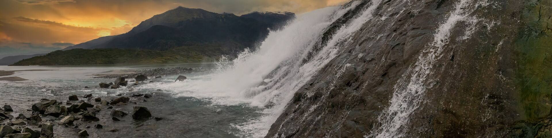 Alaska, Juneau, scenic Mendenhall Glacier at sunset.
